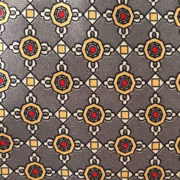 Roma Italian Silk Medallion Tie in Silver Gray Red Gold White - Picture 8 of 8